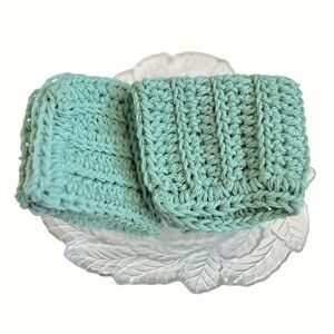 Hand Crafted Jade Green Dish Cloths Crocheted Cotton Colorful Wash Cloths